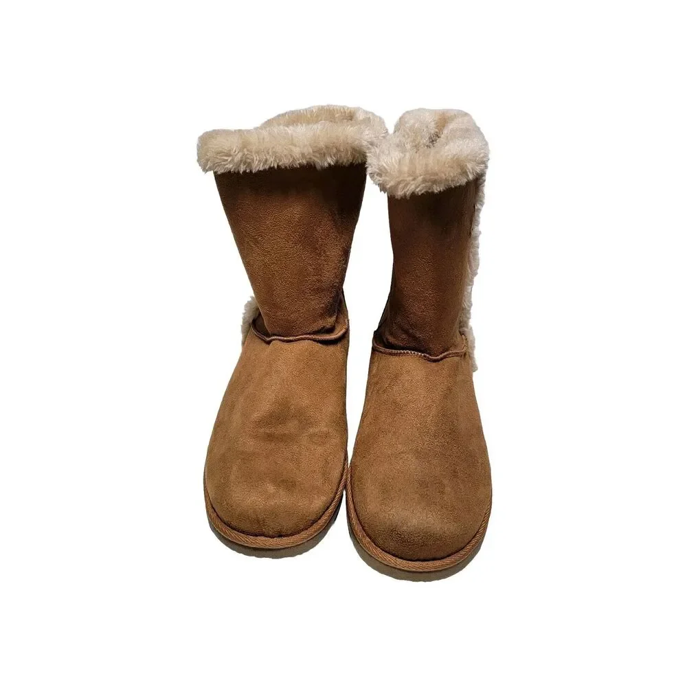 Airwalk Women's Size 9 M Brown Faux Fur Lined Ankle Winter Boots Comfort Warm
